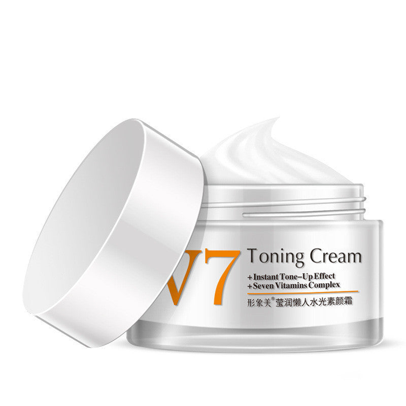 V7 Toning Cream jar with open lid on a white background