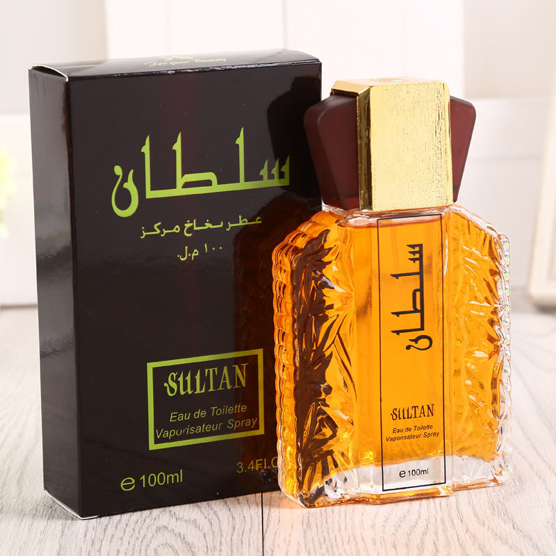 Sultan perfume bottle and packaging on a light surface
