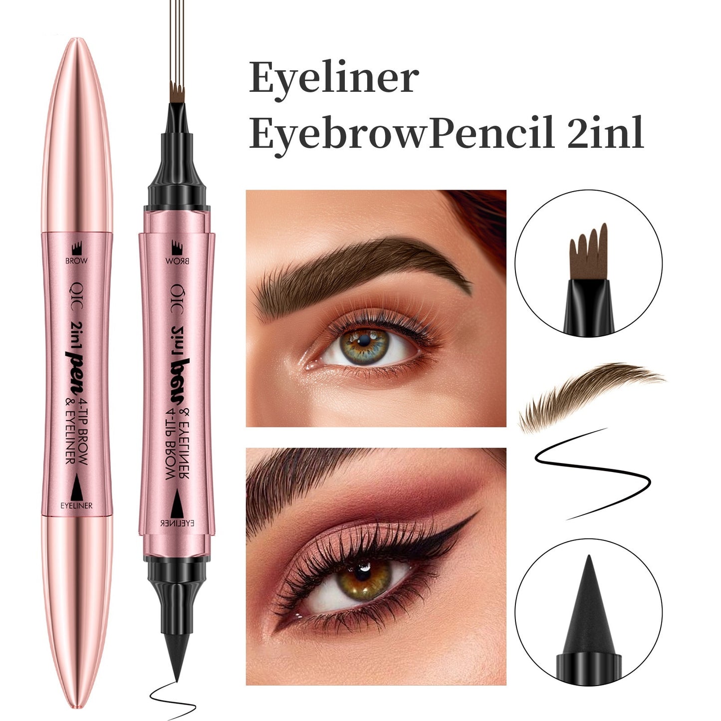 2-in-1 Four-Fork Eyebrow & Eyeliner Pen – Dual-Headed Precision Tool