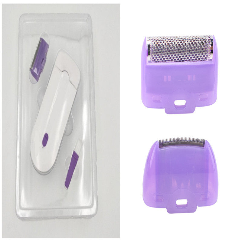 Purple hair removal device with attachments on a white background