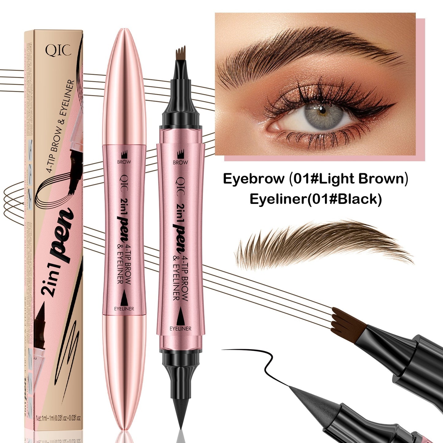 2-in-1 Four-Fork Eyebrow & Eyeliner Pen – Dual-Headed Precision Tool