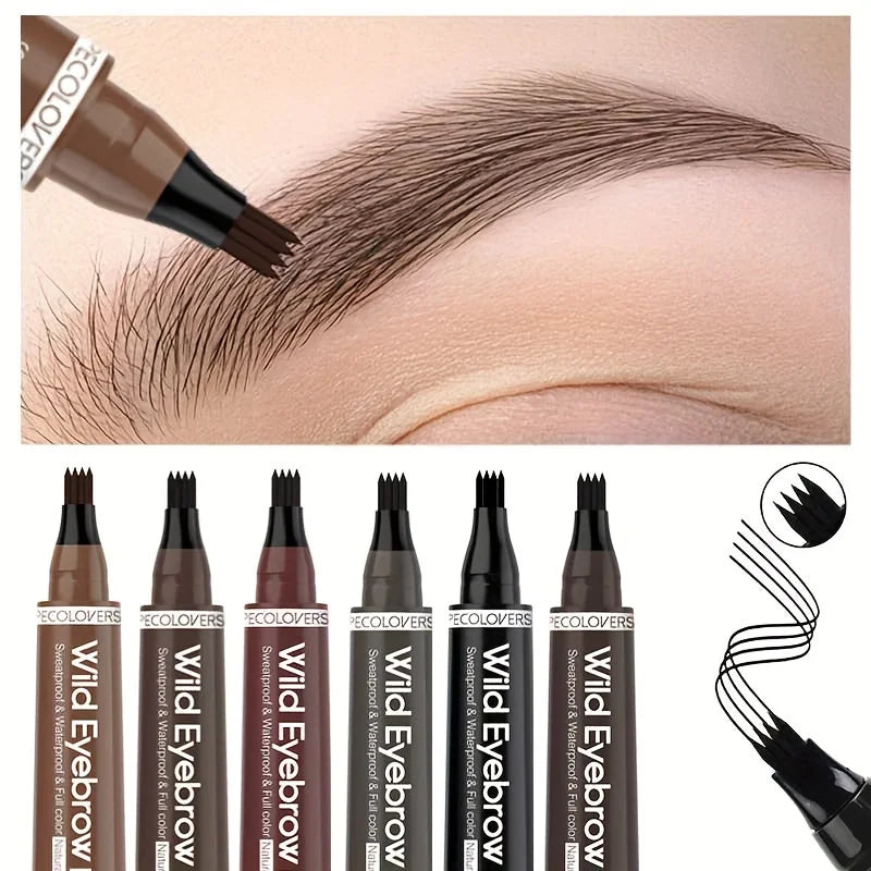 Waterproof 4-Tip Eyebrow Tattoo Pen – Long-Lasting Liquid Brow Pencil | Natural Hair-Stroke Look"