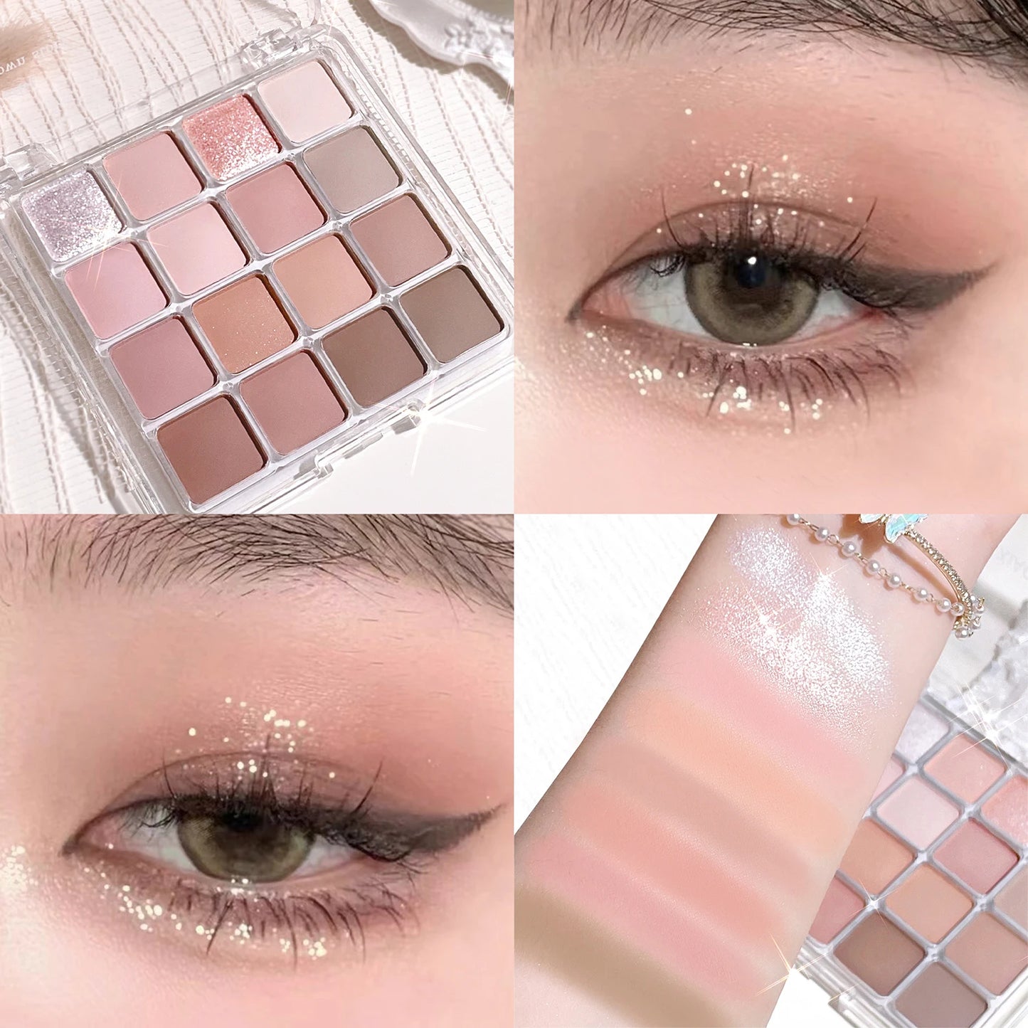 Sunset Magic 16-Color Eyeshadow Palette – Korean Matte & Pearl Finish | Earthy Tones"