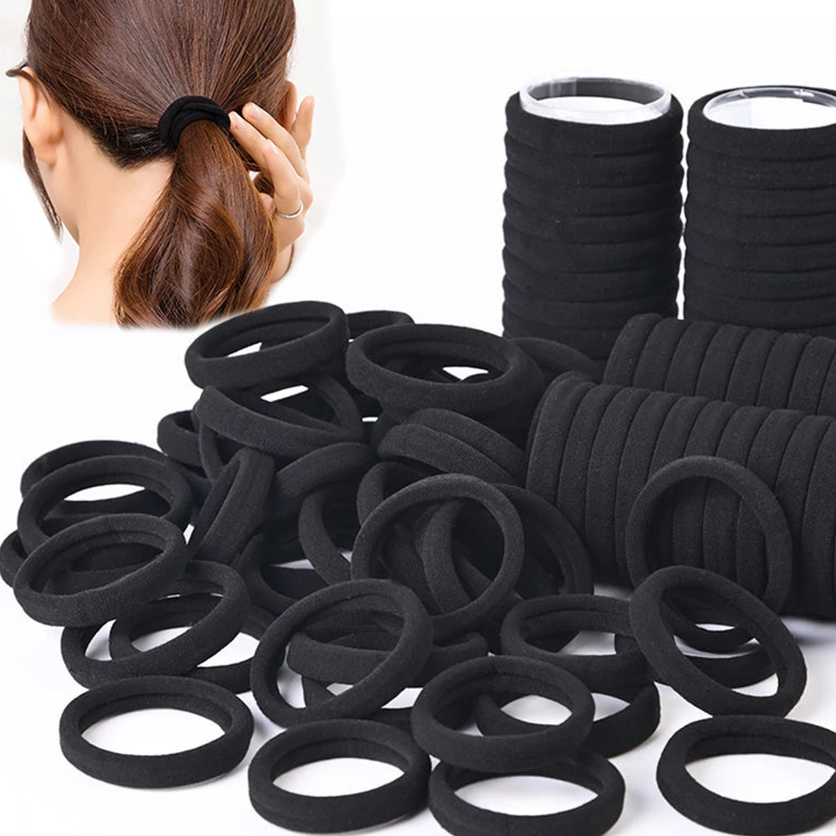 Tangle-Free Hair Elastics – 50/100pcs Rubber Bands for Ponytails & Buns