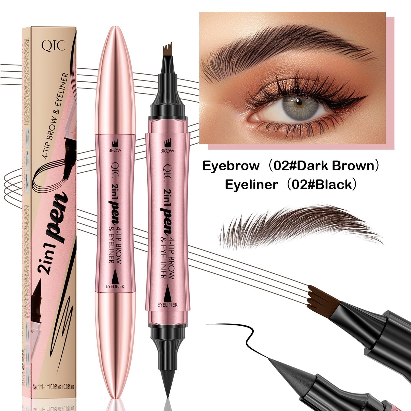 2-in-1 Four-Fork Eyebrow & Eyeliner Pen – Dual-Headed Precision Tool