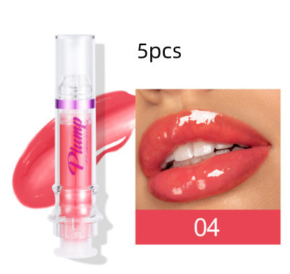 Lip gloss with a close-up of lips wearing the product, labeled '5pcs' and '04'.