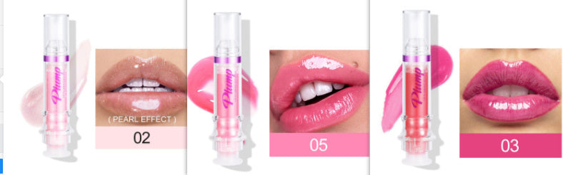 Lip gloss product with close-up shots on lips and packaging