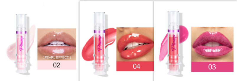 Lip gloss with close-up shots on lips and product packaging