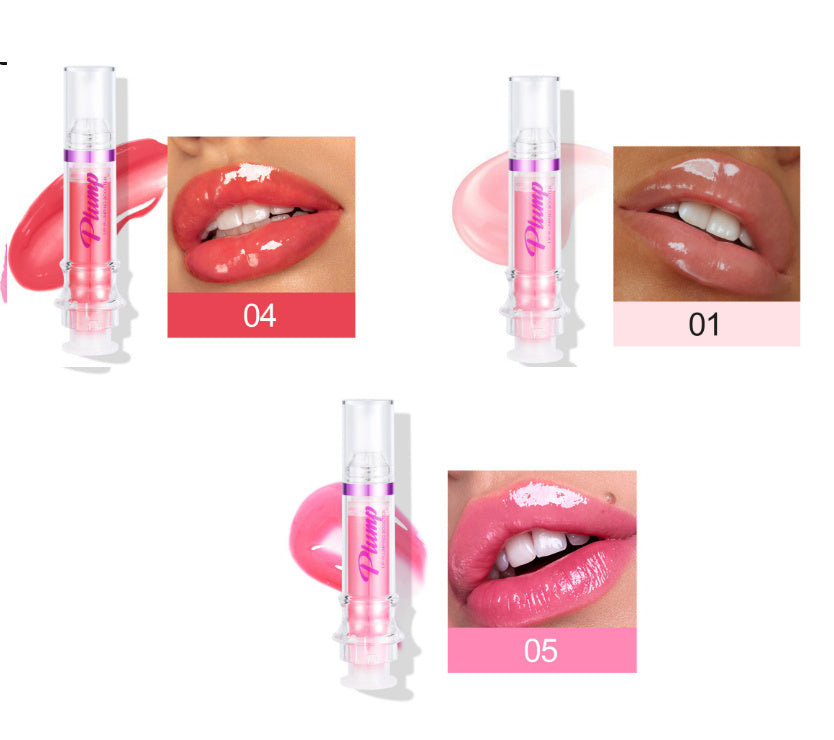 Lip gloss with application on lips and product packaging