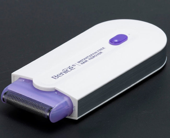 White and purple hair remover with 'Benice' branding on a black background