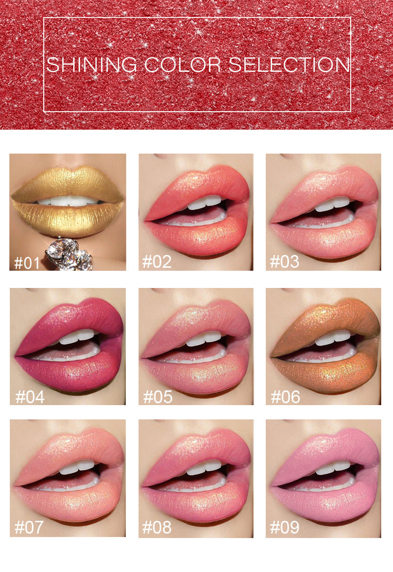 Lipstick color swatches with 'Shining Color Selection' text on a red background