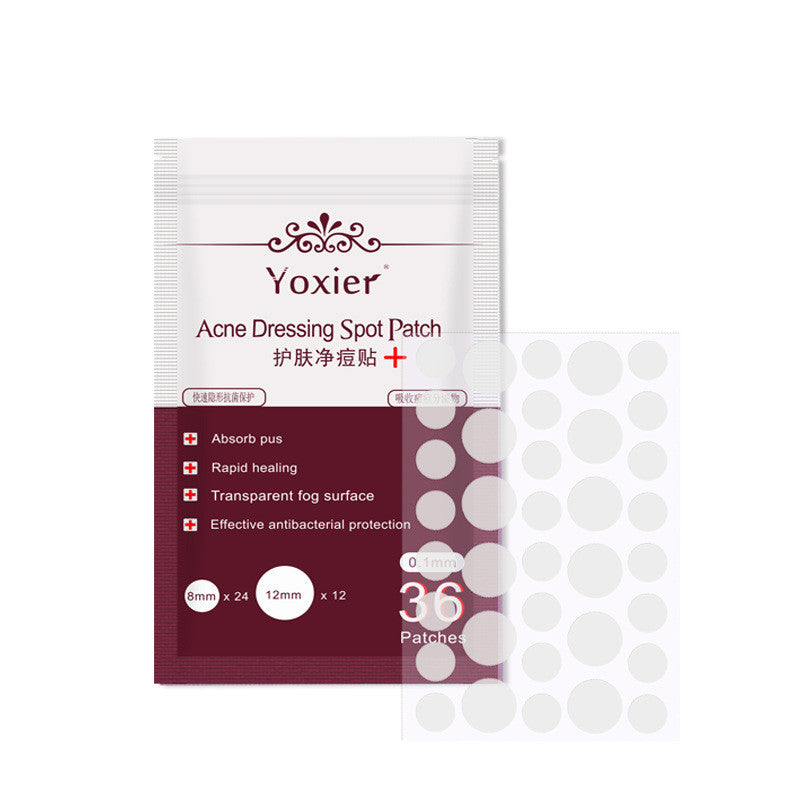 Yoxier acne dressing spot patch packaging with patches on a white background