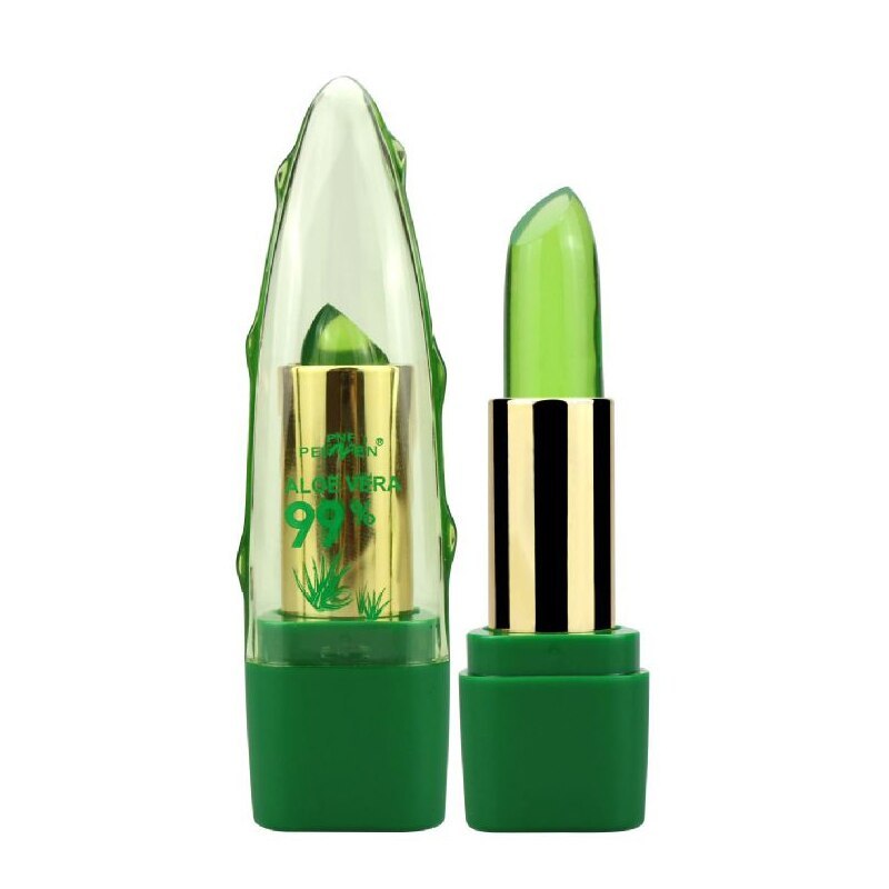 Green lipstick with gold cap on a white background