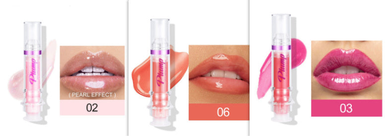 Lip gloss with close-up shots on lips and product packaging
