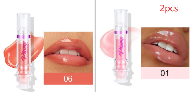 Two lip gloss products with close-up shots of lips wearing the gloss.