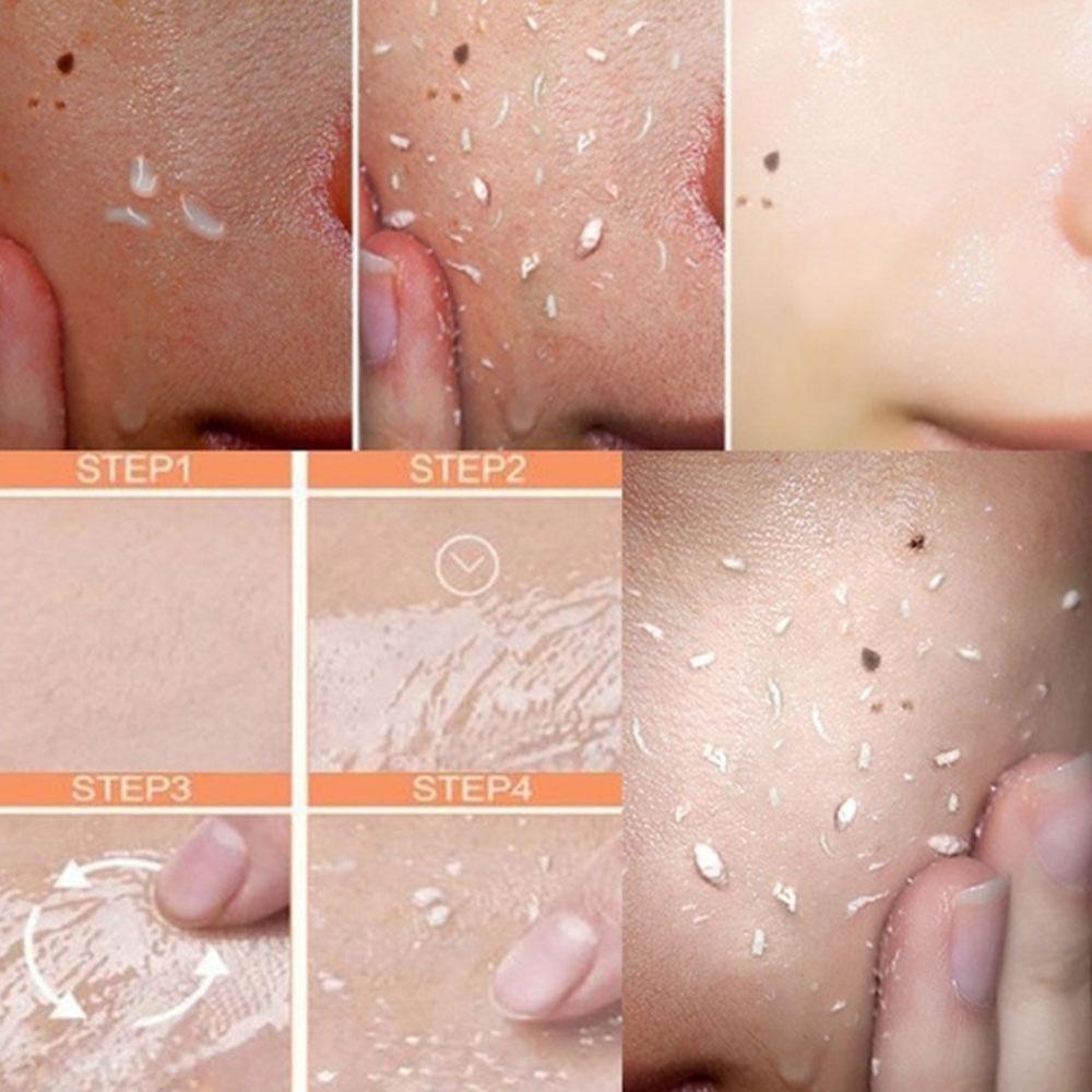 Step-by-step process of skincare treatment on skin with visible before and after effects.