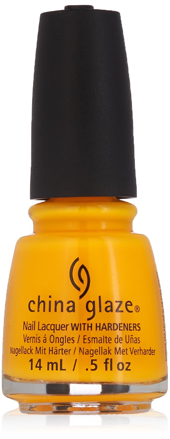 China Glaze nail polish bottle with black cap and orange color on a white background