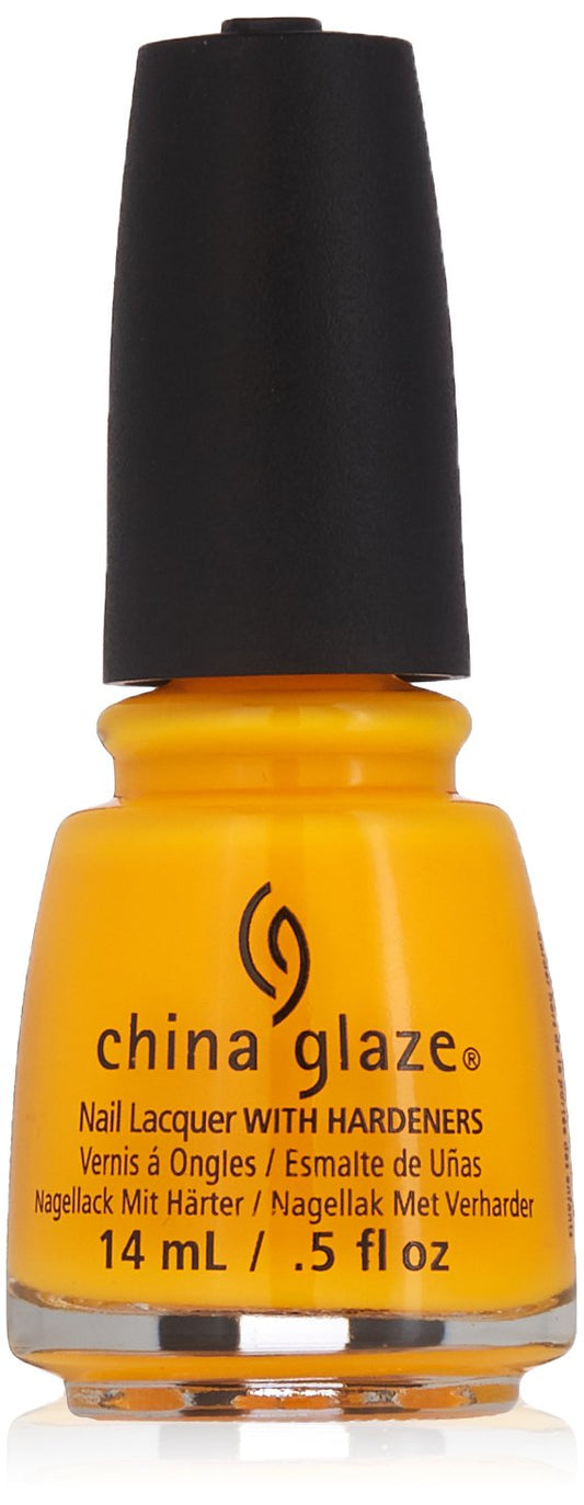 China Glaze nail polish bottle with black cap and orange color on a white background