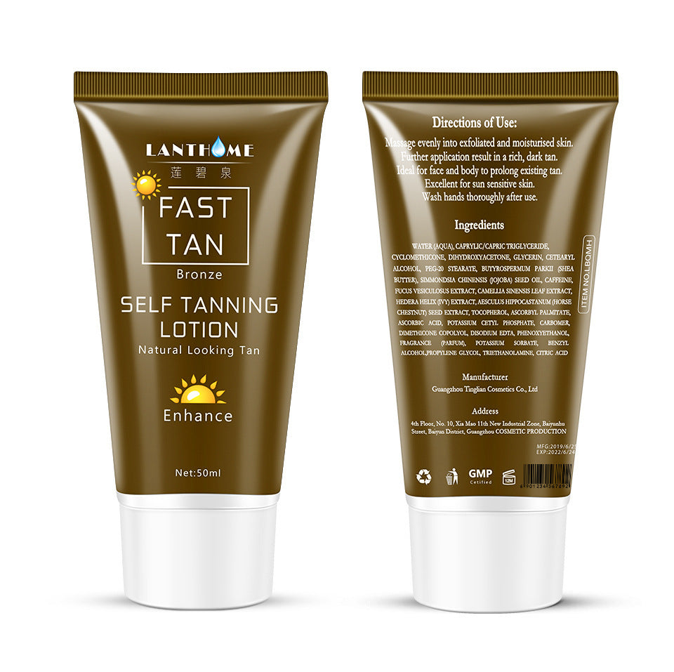 Two tubes of Lanthome Fast Tan Self Tanning Lotion on a white background