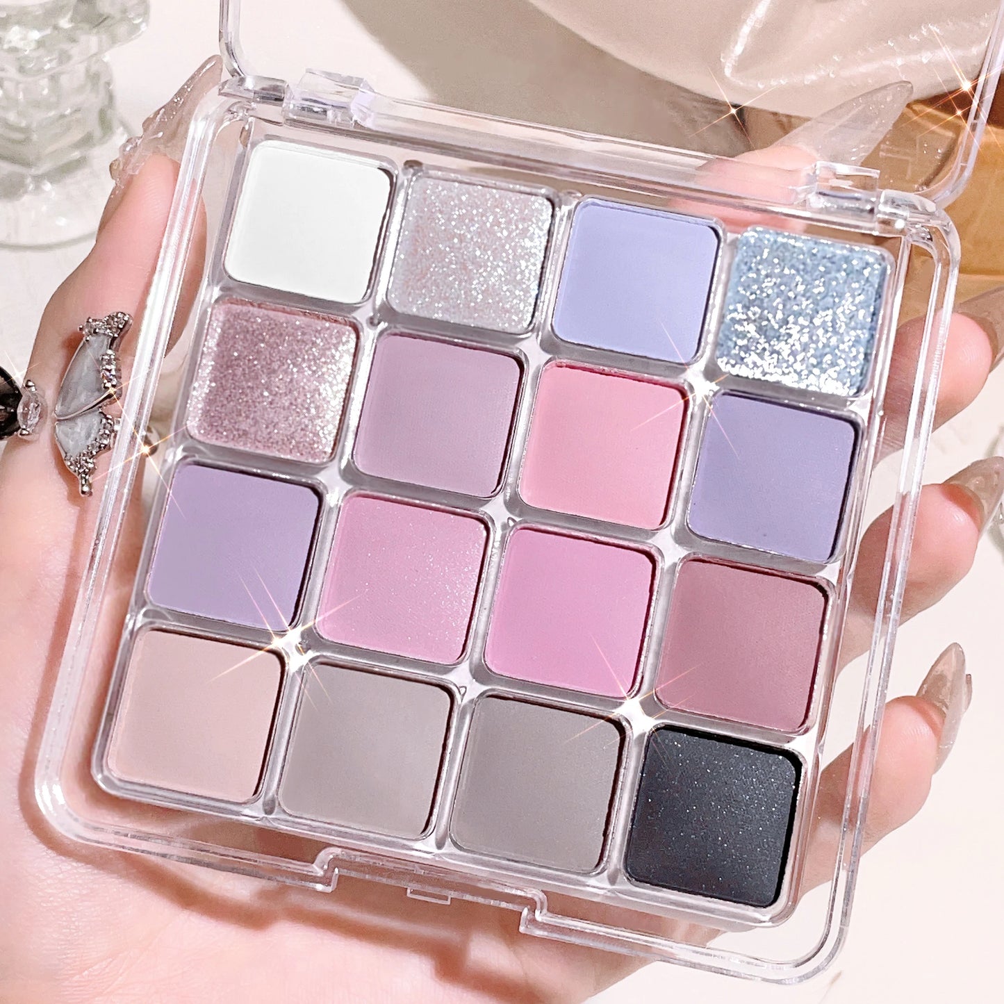 Sunset Magic 16-Color Eyeshadow Palette – Korean Matte & Pearl Finish | Earthy Tones"