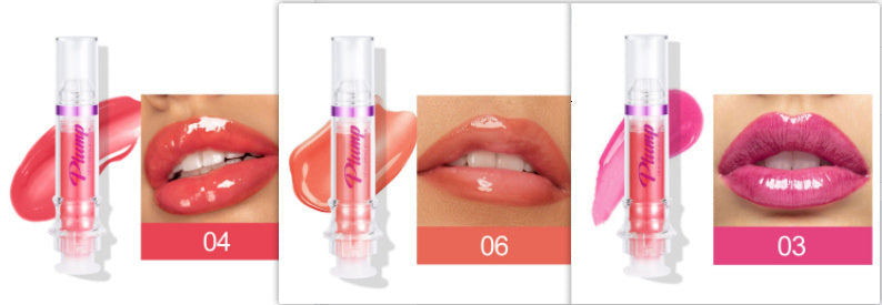 Lip gloss with close-up shots on lips and product packaging