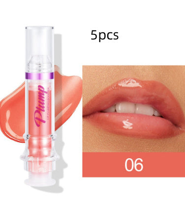 Lip gloss with a close-up of lips wearing the product, labeled '5pcs' and '06'.