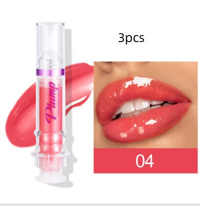 Lip gloss with a close-up of lips wearing the product, labeled '3pcs' and '04'.