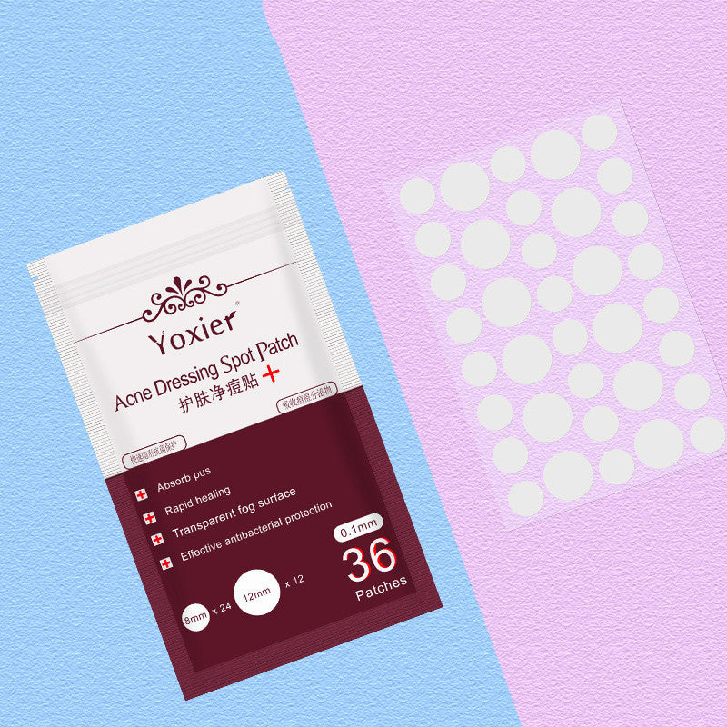 Yoxier acne dressing spot patch packaging on a blue and pink background