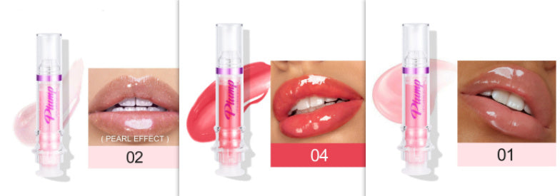 Lip gloss product with close-up shots on lips and packaging